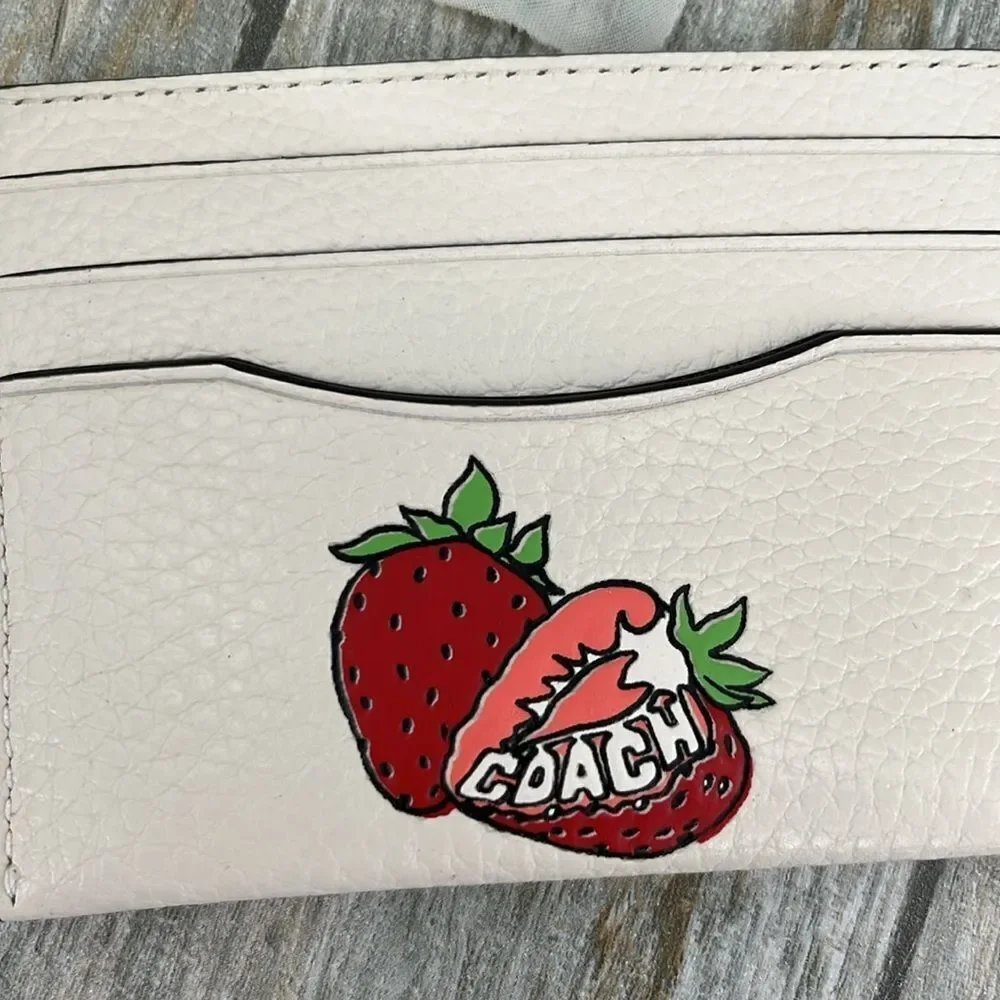Coach Slim Id Card Case With Strawberry Graphic Wallet Bag Purse